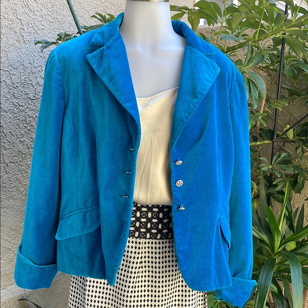 Elegant Vintage Blue George Velvet Women's Blazer